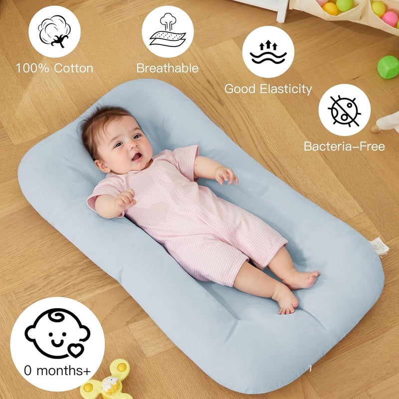 PGONEEE Baby Lounger for Newborn, Bionic Design Baby Lounger, Soft Organic Cotton Breathable Lounger for Infants 0-18 Months (Grayinsh Blue) - Image 4